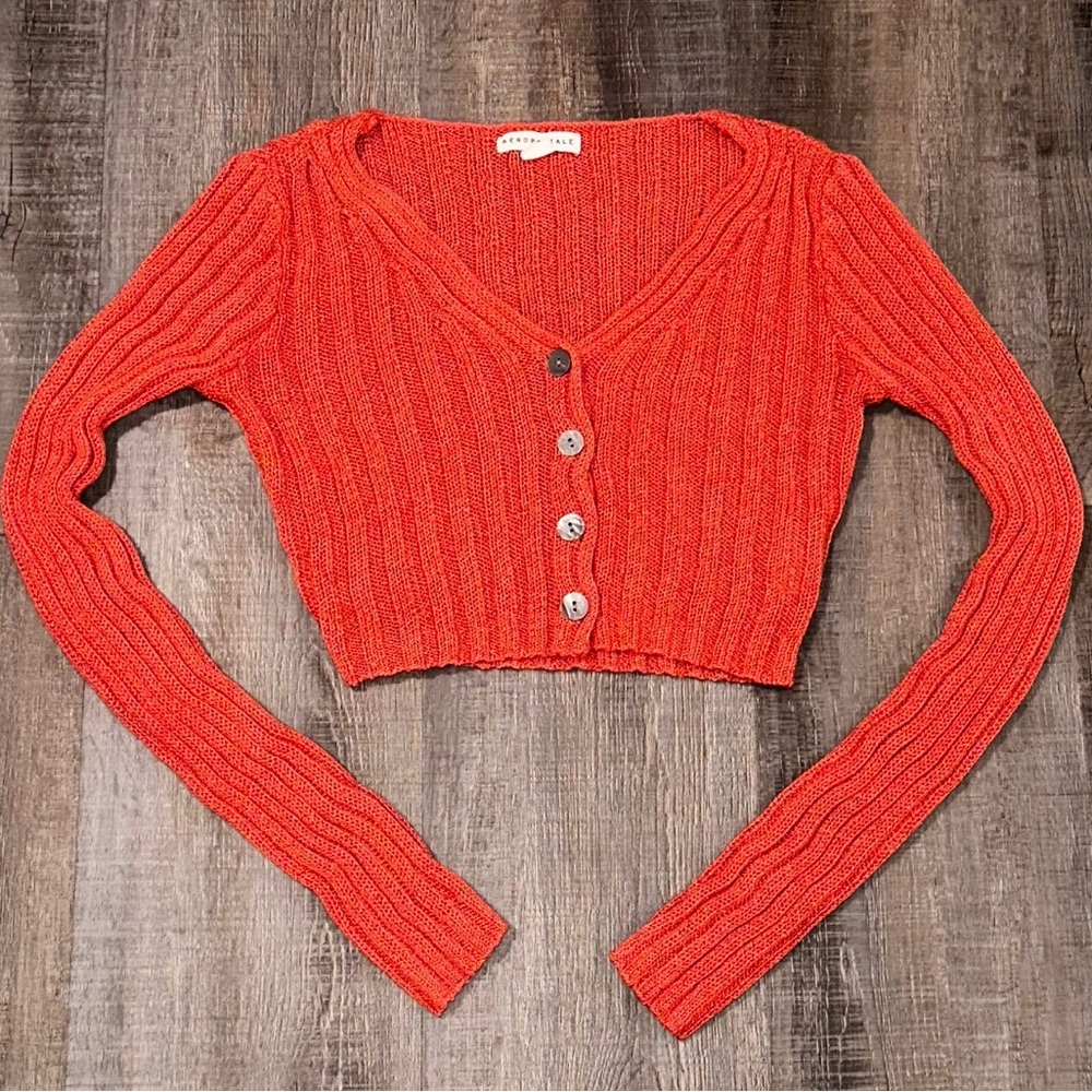 💞 Juniors XS Orange Cropped Knit Cardigan Sweater